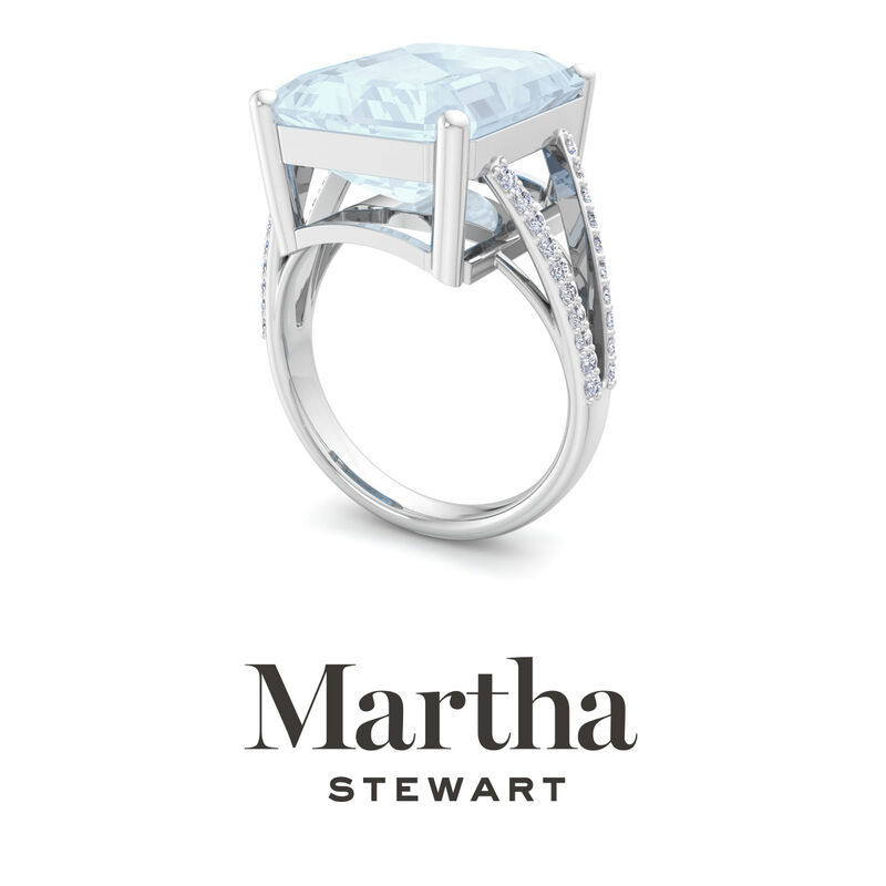 Martha Stewart 10 1/4ctw. Emerald Cut Aquamarine & Lab Grown Diamond Ring In Sterling Silver image number null